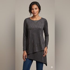 Chico's Charcoal Asymmetrical Long Sleeve Top